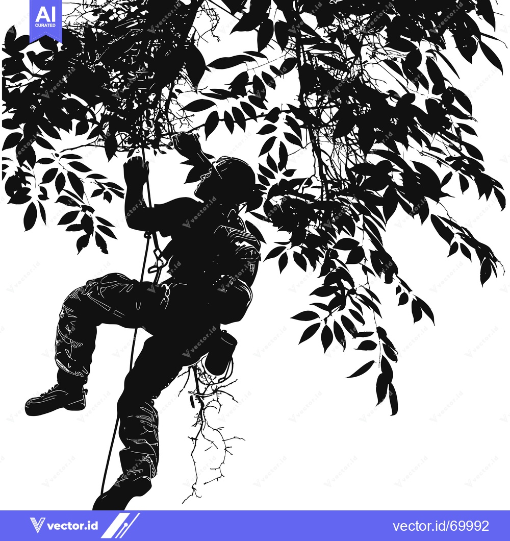 Premium Vector of Silhouette of a Person Rappelling Down a Tree