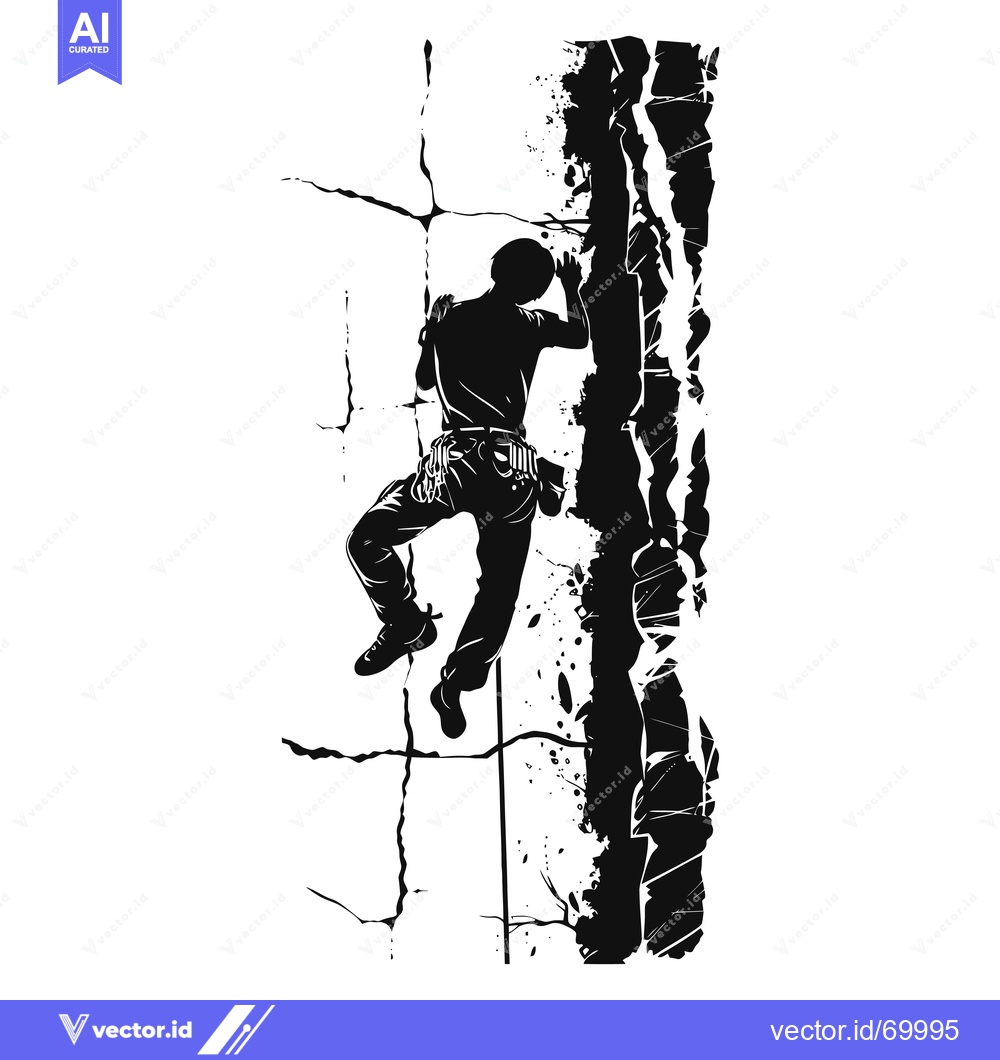 Premium Vector of Silhouette of a rock climber ascending a steep cliff face