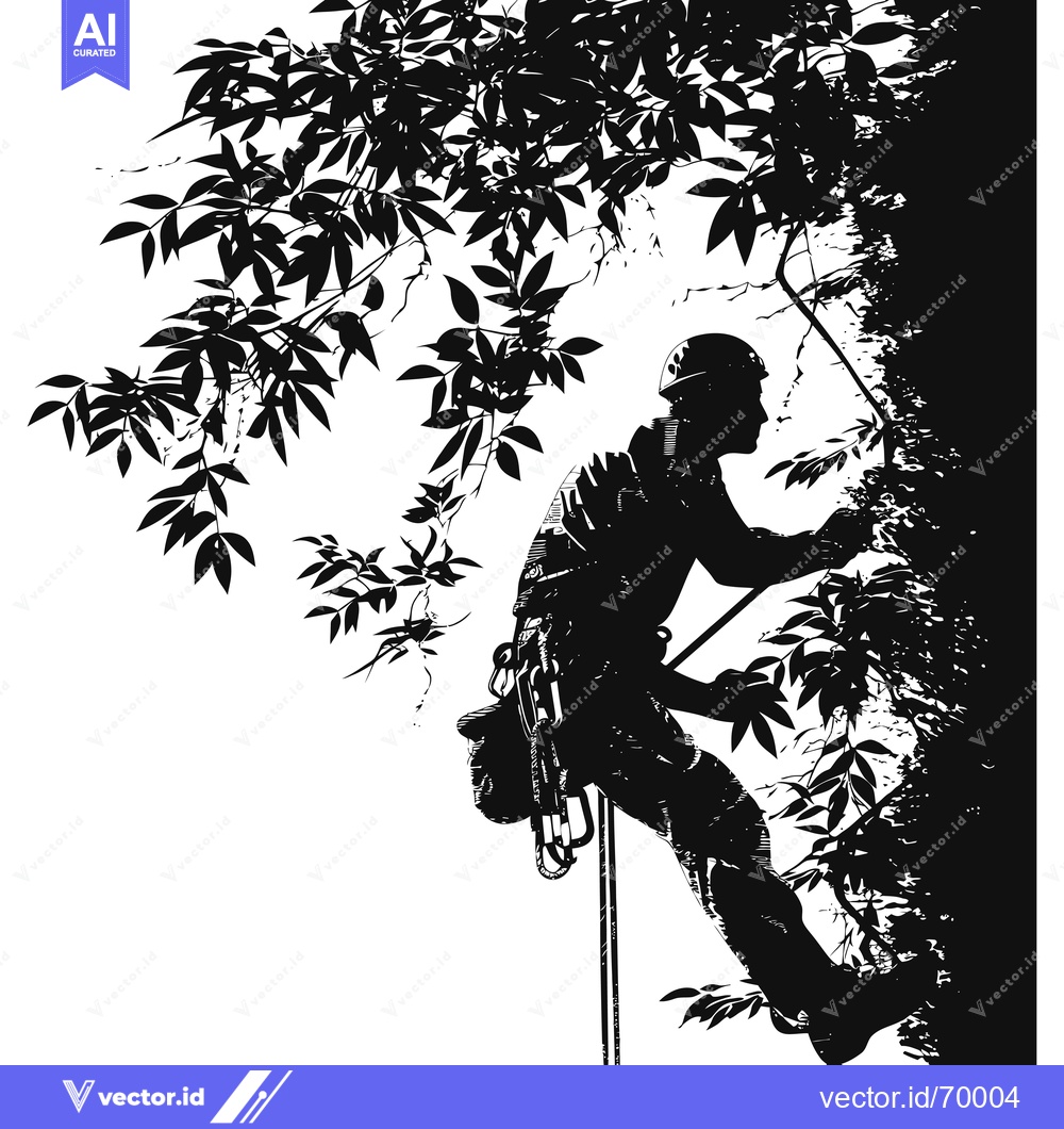 Premium Vector of Silhouette of a Climber Scaling a Cliff Face with Lush Foliage
