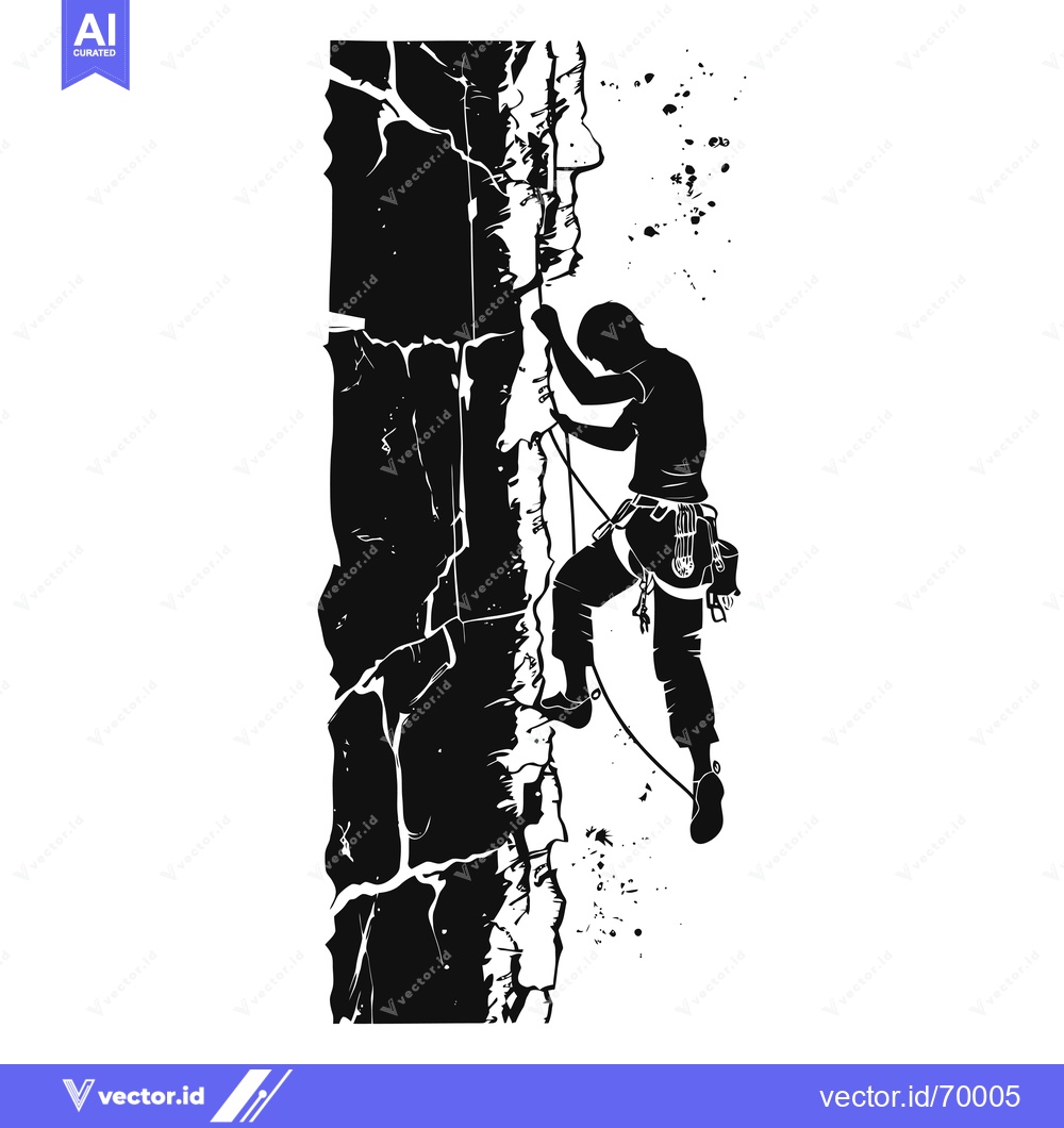 Premium Vector of Silhouette of a Climber Ascending a Rocky Cliff Face