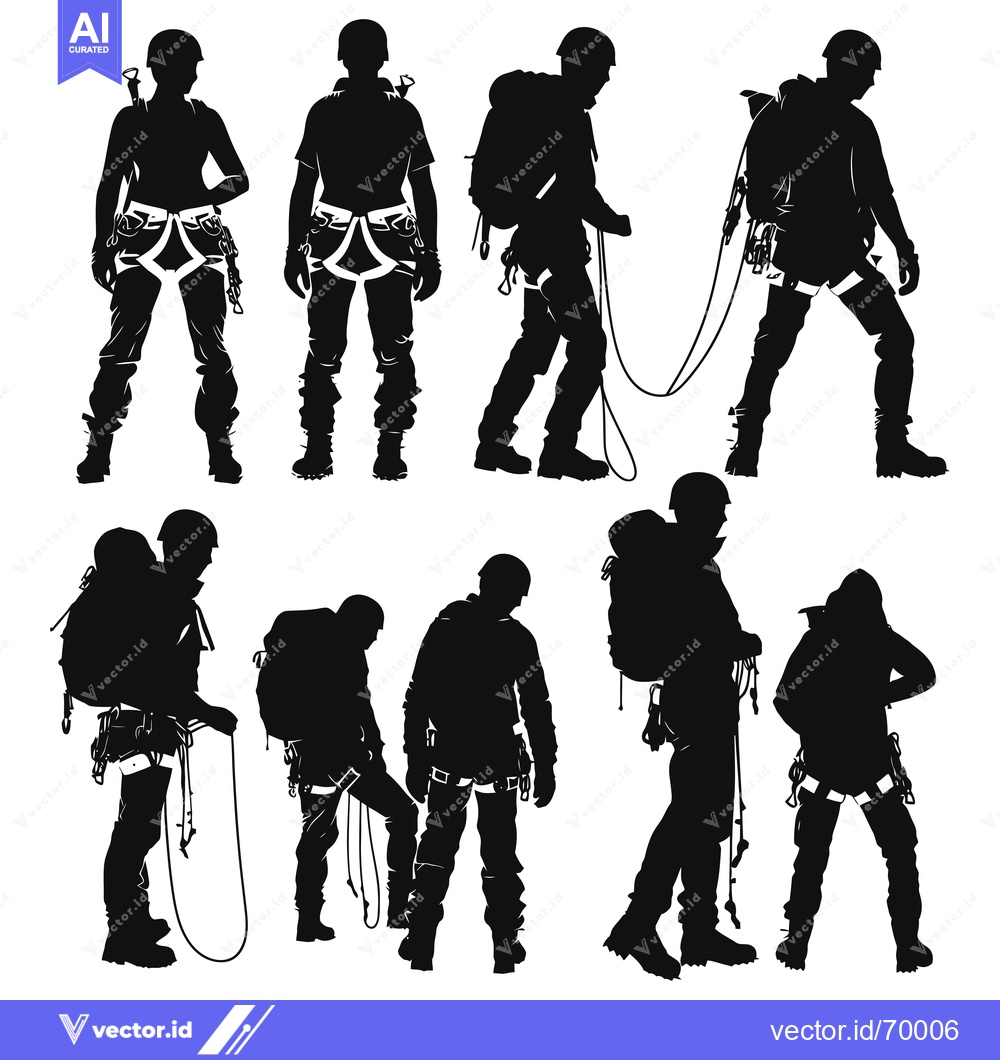 Premium Vector dari Silhouettes of Climbers with Gear and Ropes