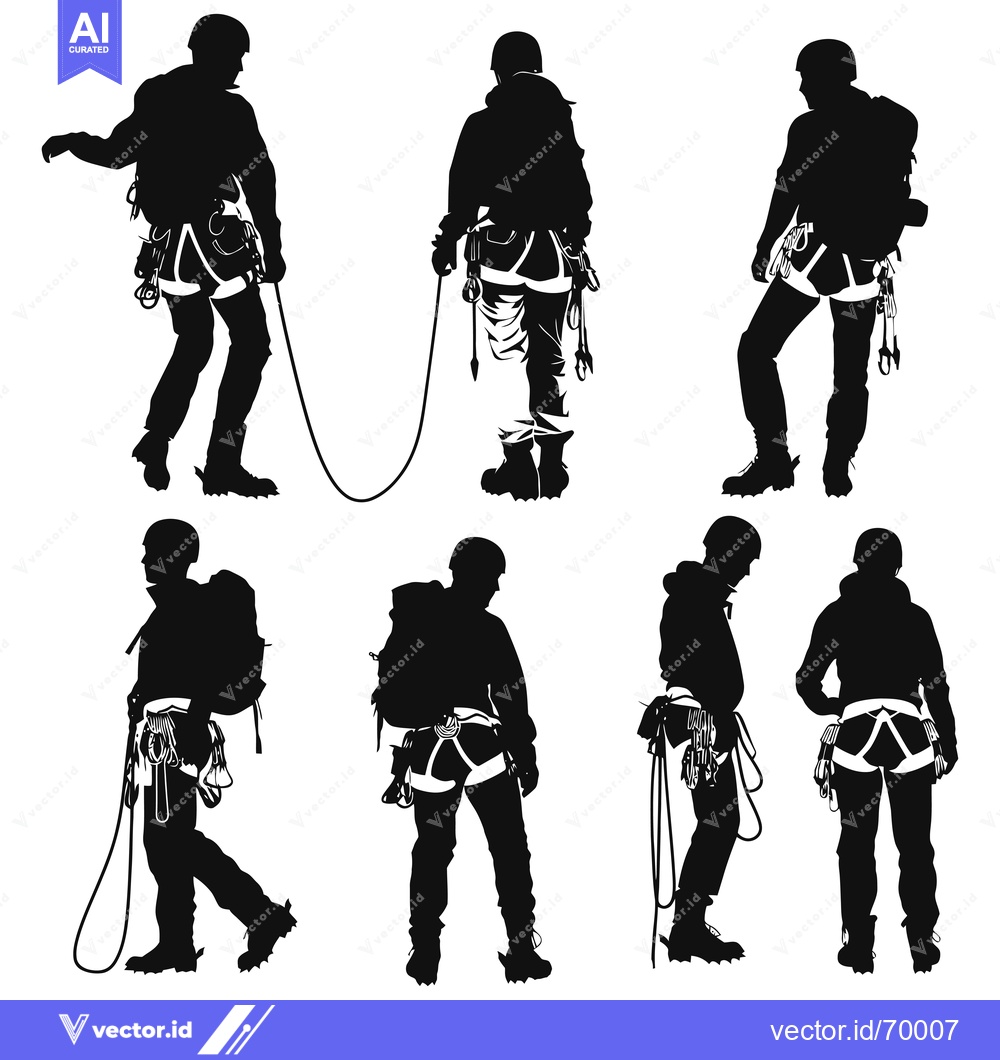 Premium Vector dari Silhouettes of Climbers with Gear and Ropes