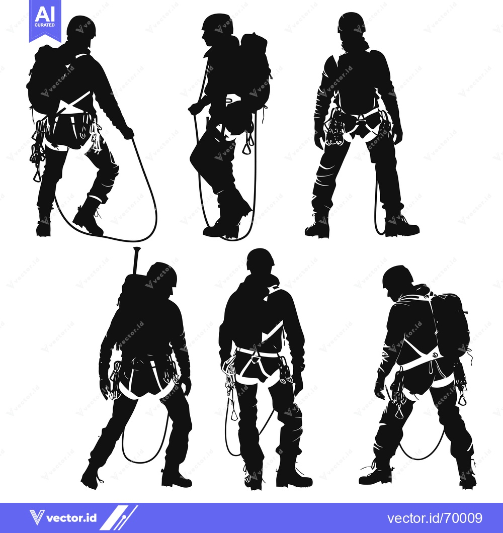 Premium Vector of Black and White Silhouettes of Climbers with Gear
