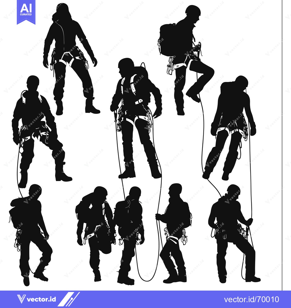 Premium Vector dari Silhouettes of Climbers With Gear on a White Background