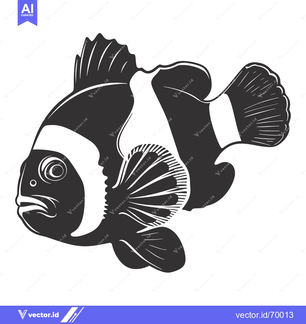 Premium Vector of Black and White Illustration of a Clownfish