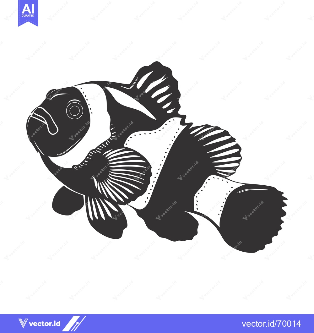 Premium Vector dari Black and White Illustration of a Clownfish