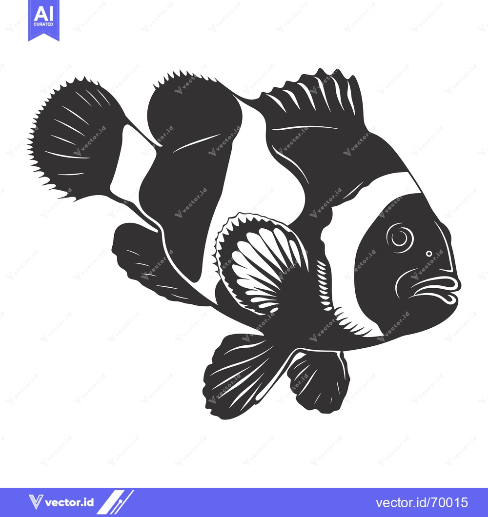 Premium Vector of Black and White Illustration of a Clownfish