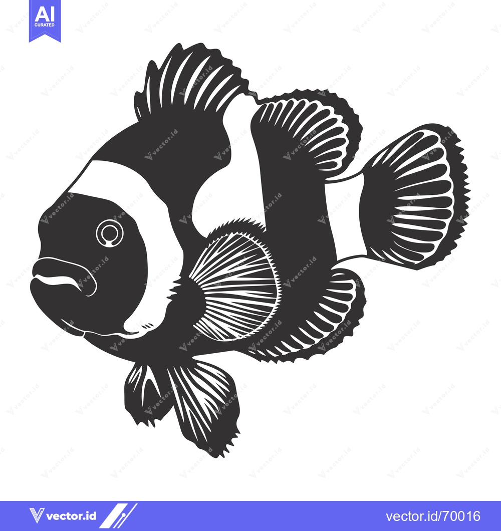 Premium Vector of Black and White Illustration of a Clownfish