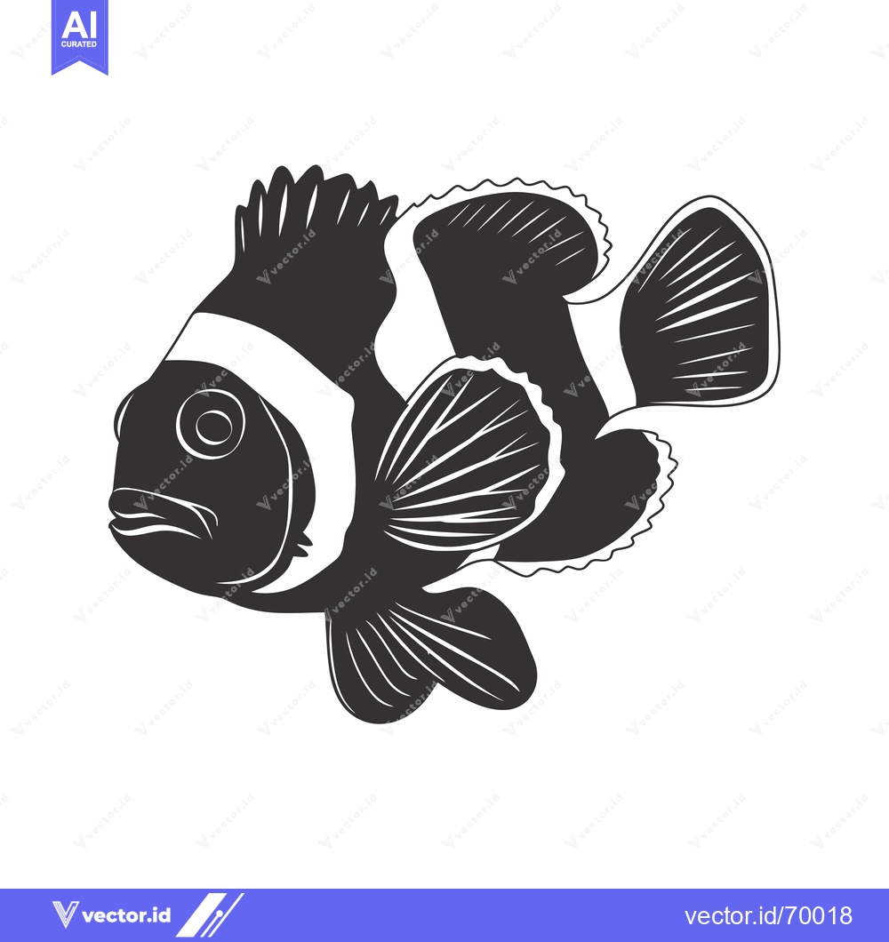 Premium Vector dari Black and White Silhouette of a Clownfish