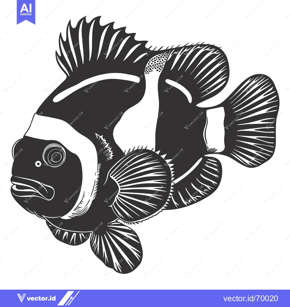 Premium Vector dari Black and White Illustration of a Clownfish