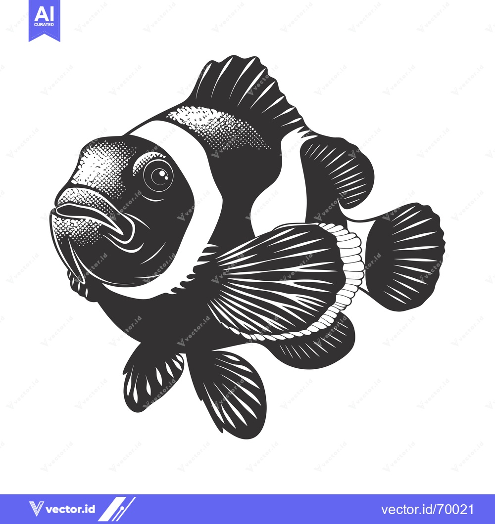 Premium Vector dari Black and White Illustration of a Clownfish