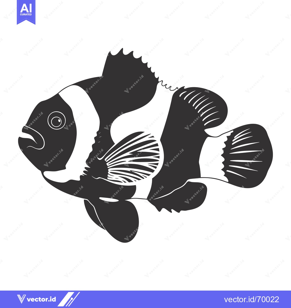 Premium Vector dari Black and White Silhouette of a Clownfish