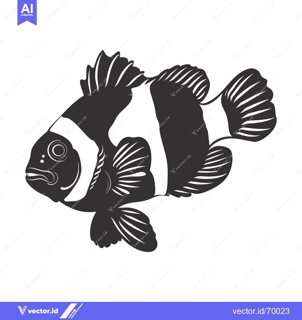 Premium Vector dari Black and White Illustration of a Clownfish