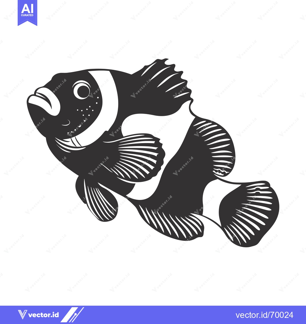 Premium Vector dari Black and White Illustration of an Ocellaris Clownfish