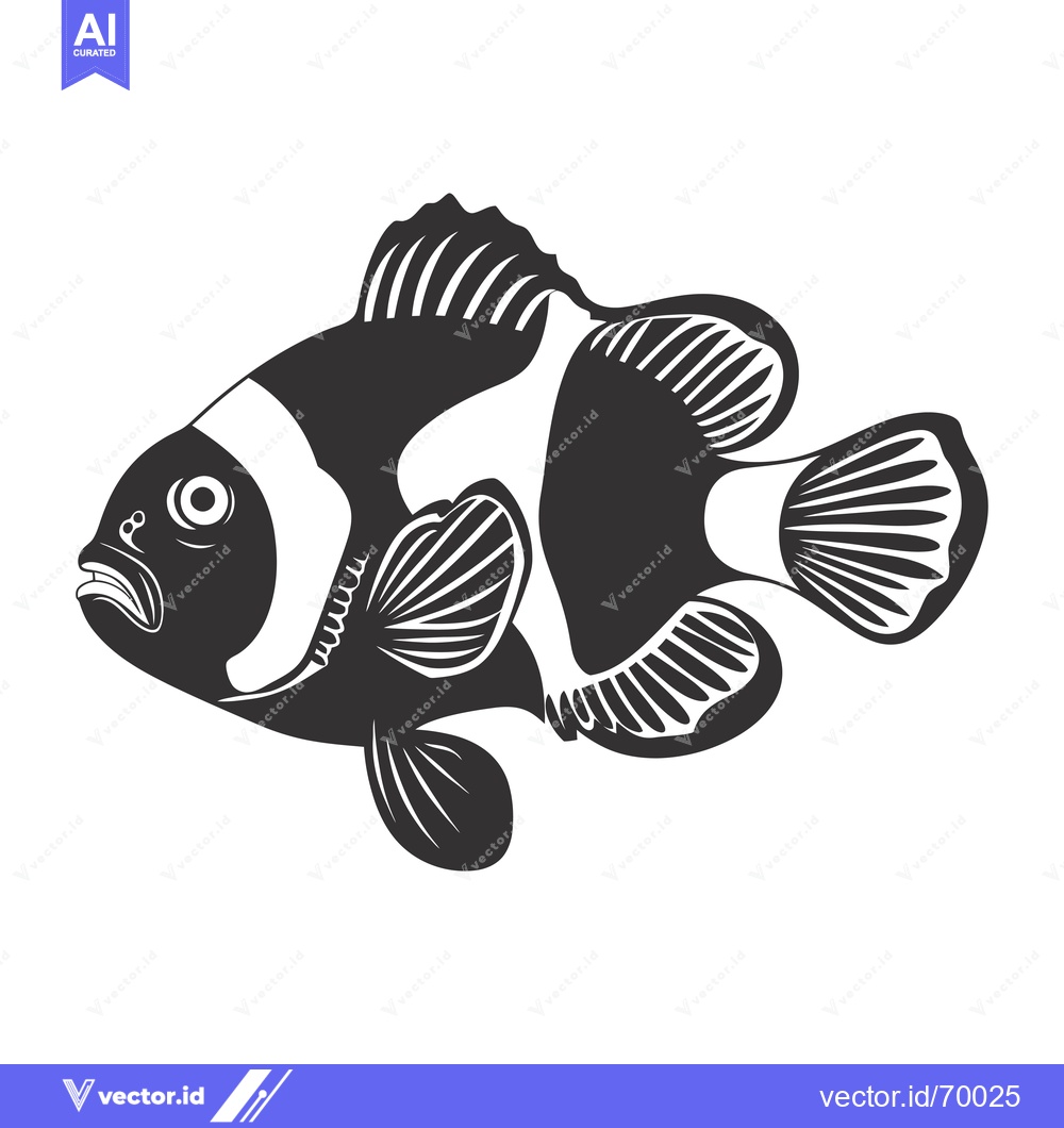 Premium Vector dari Black and White Silhouette of a Clownfish