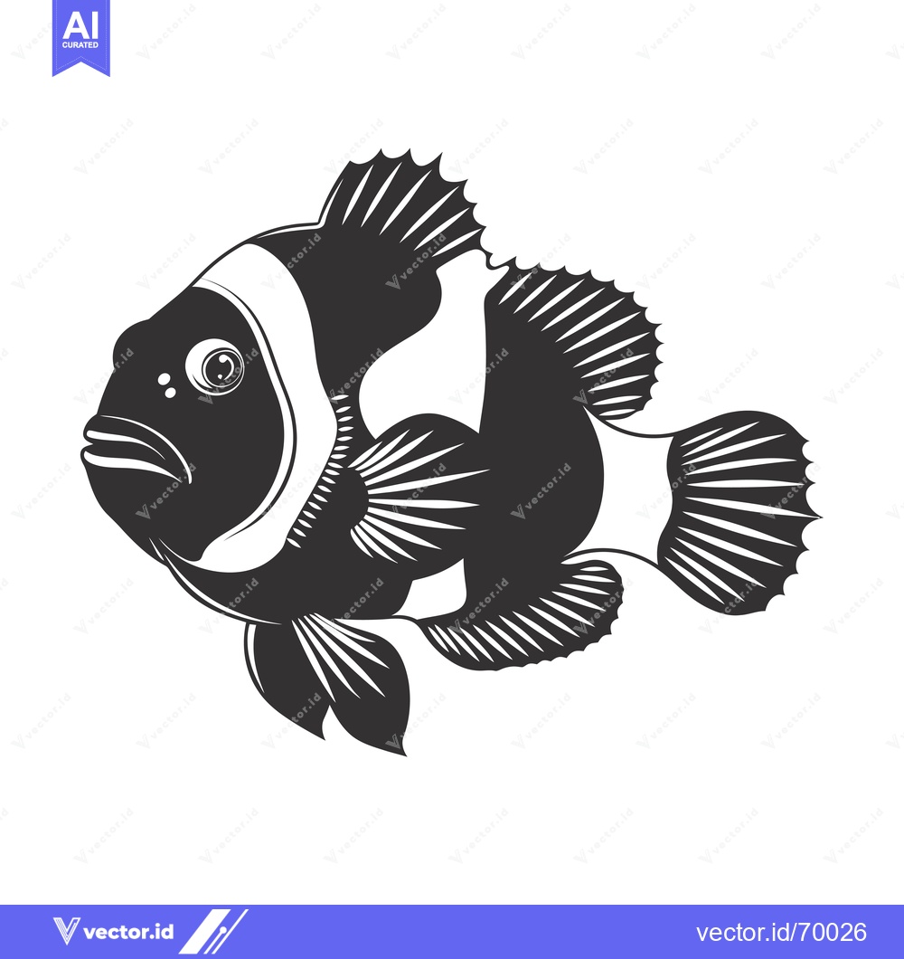 Premium Vector dari Black and White Illustration of a Clownfish