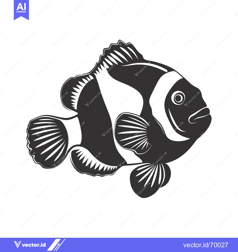 Premium Vector dari Black and White Illustration of a Clownfish
