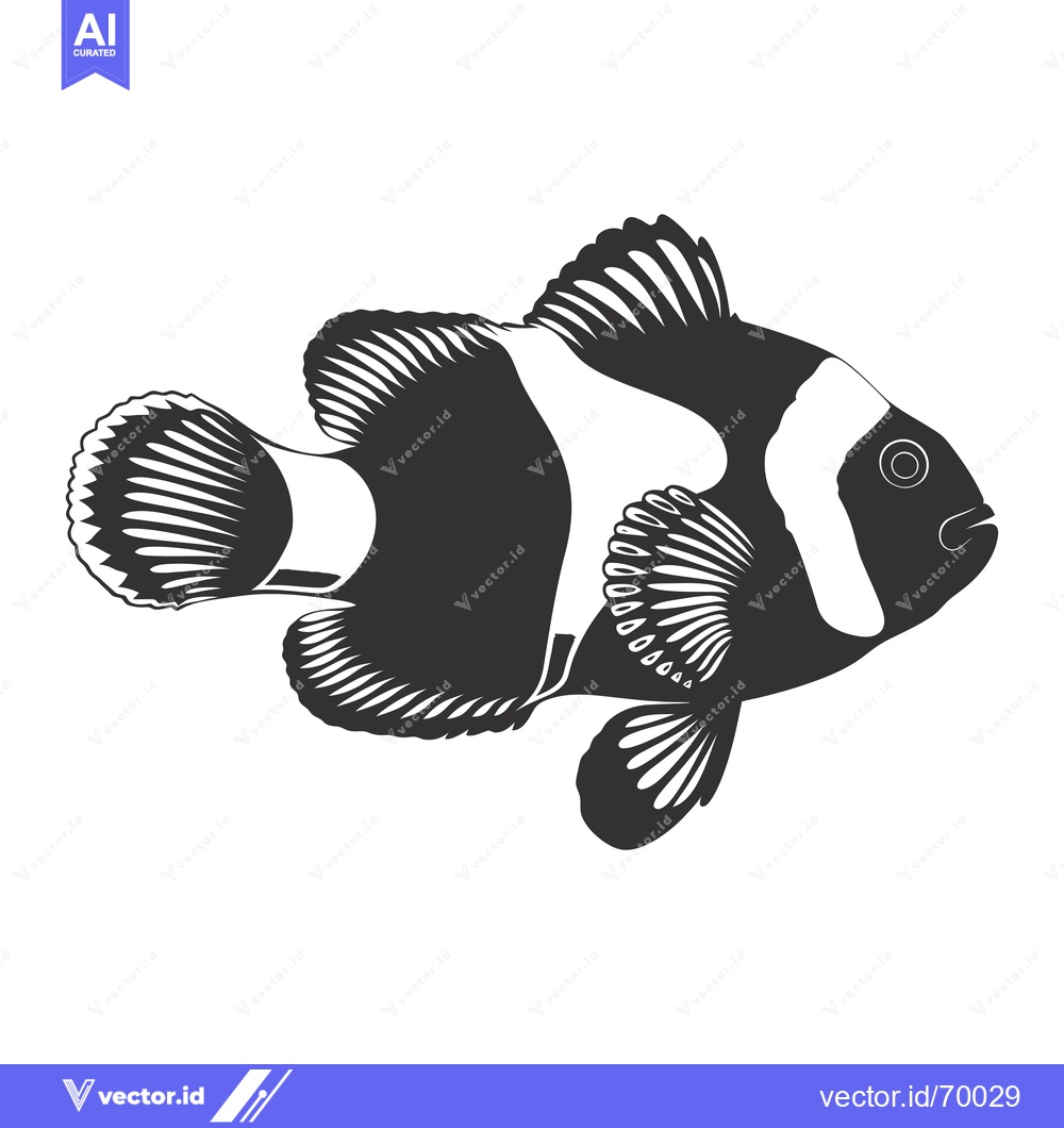 Premium Vector dari Black and White Illustration of a Clownfish