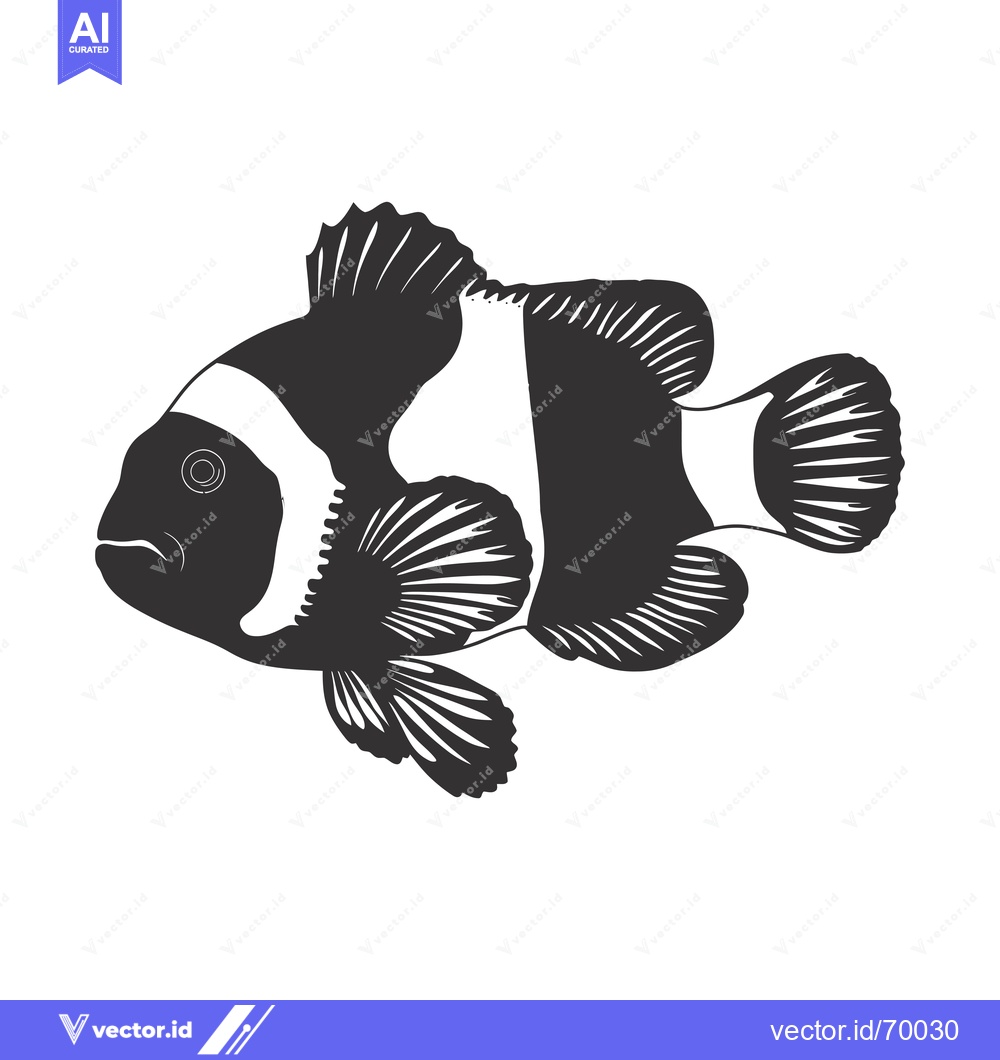 Premium Vector of Black and White Silhouette of a Clownfish