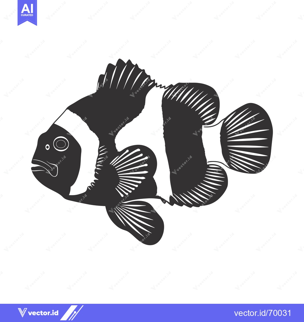 Premium Vector of Black and White Silhouette of a Clownfish