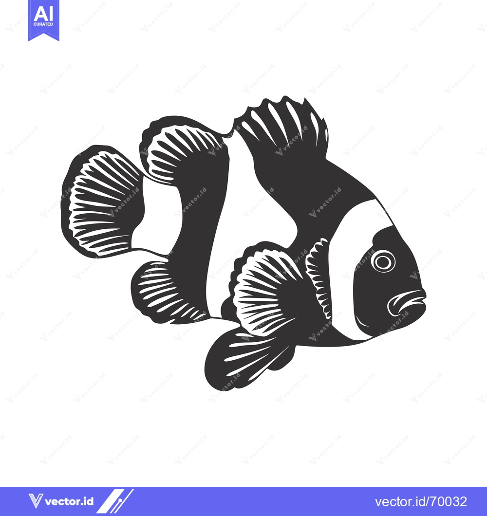Premium Vector dari Black and White Illustration of a Clownfish