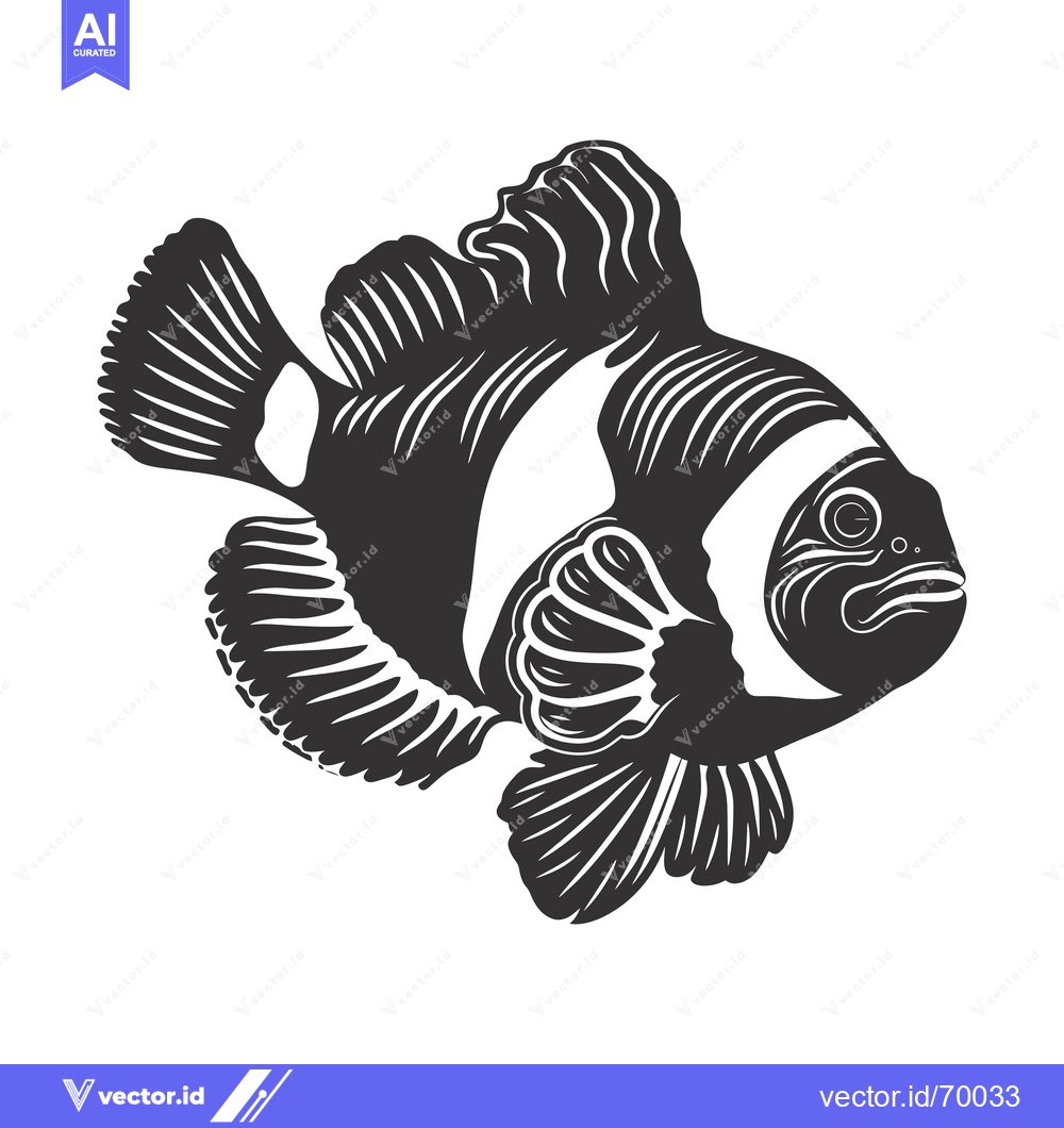 Premium Vector of Black and White Illustration of a Clownfish with Detailed Fin Structur