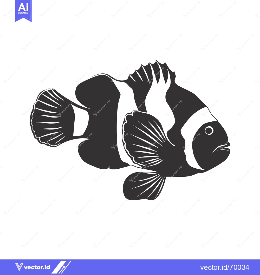 Premium Vector dari Black and White Illustration of a Clownfish