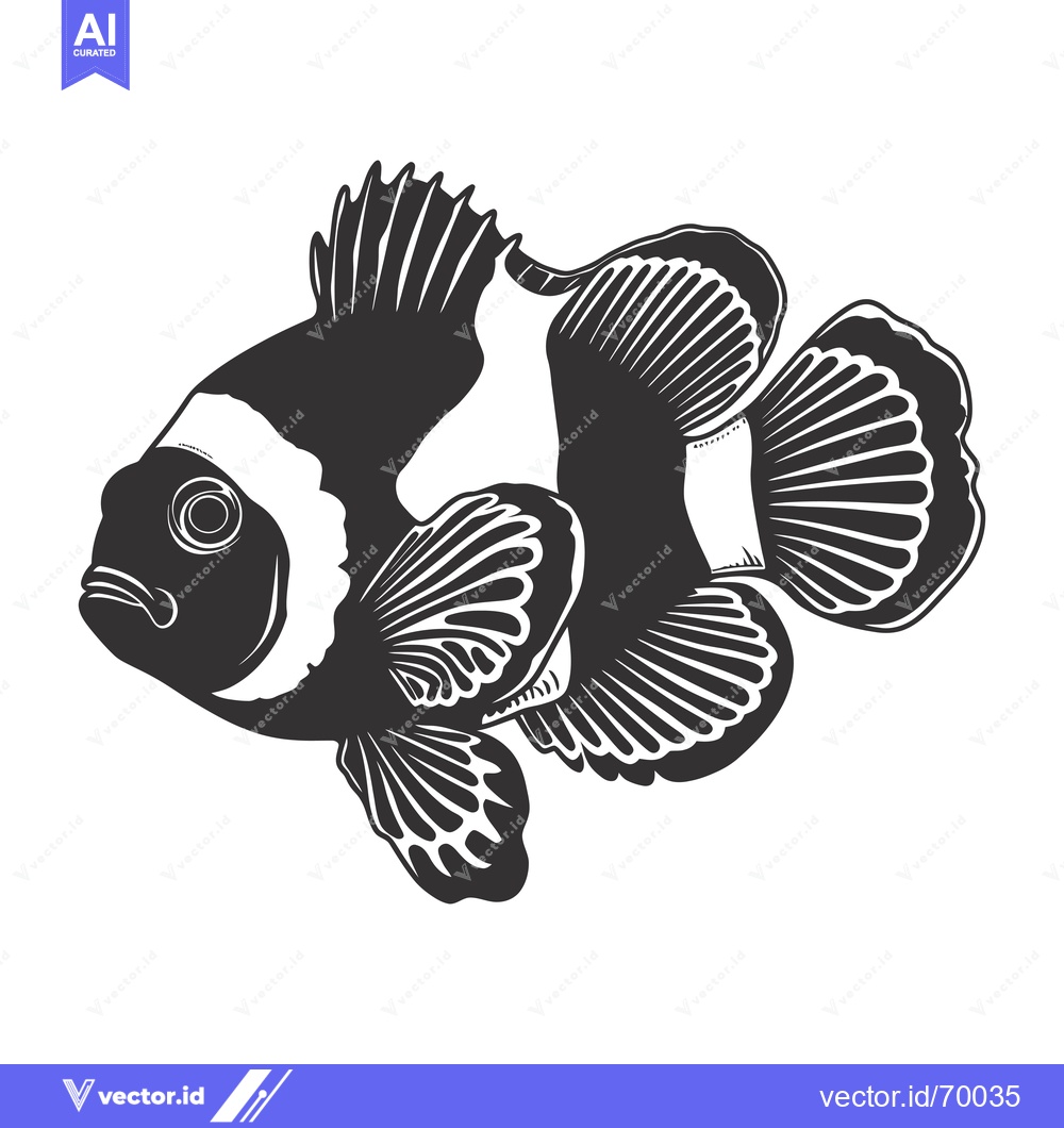 Premium Vector dari Black and White Illustration of an Ocellaris Clownfish