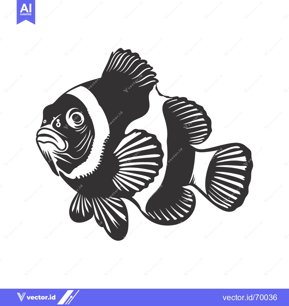 Premium Vector dari Black and White Illustration of a Clownfish