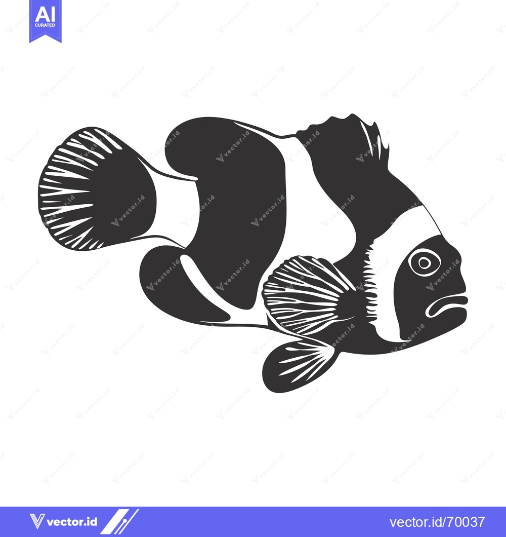 Premium Vector of Black and White Silhouette of a Clownfish Swimming