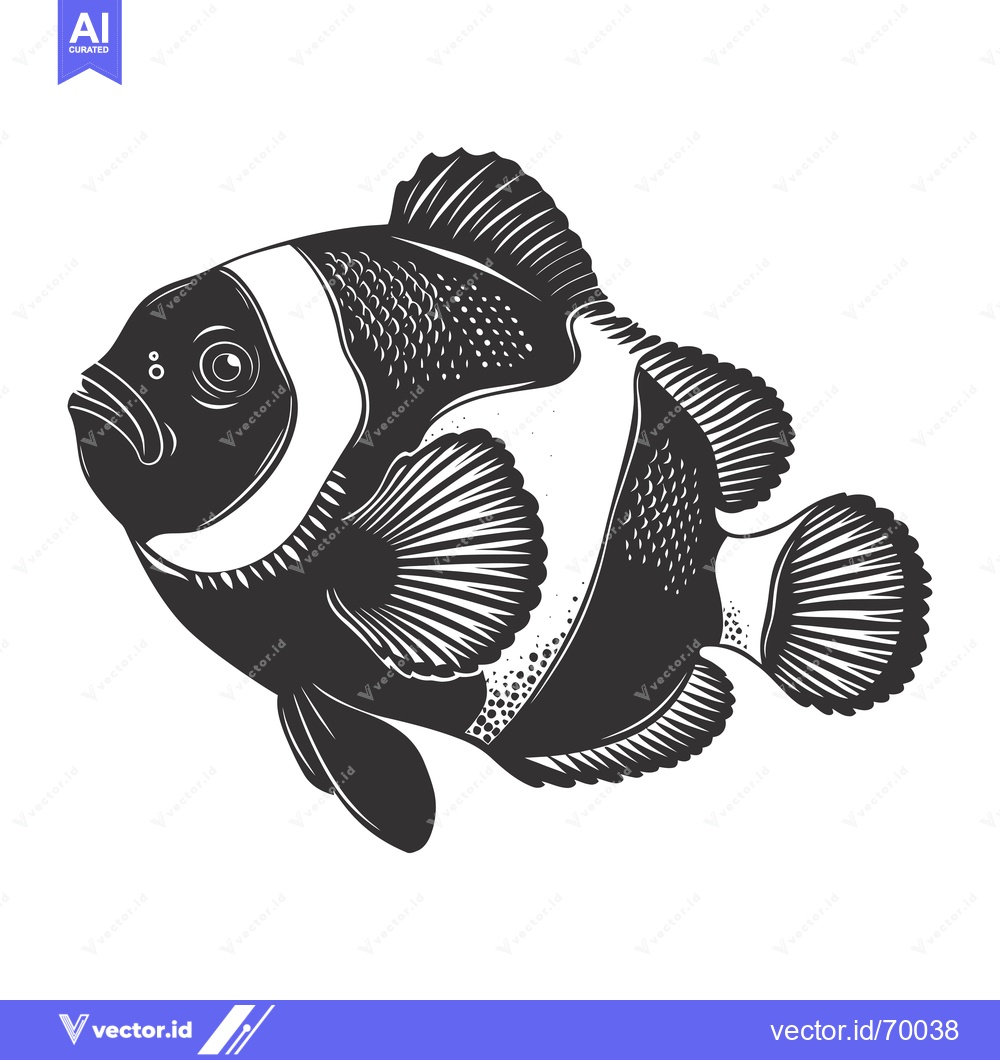 Premium Vector dari Black and White Illustration of a Clownfish