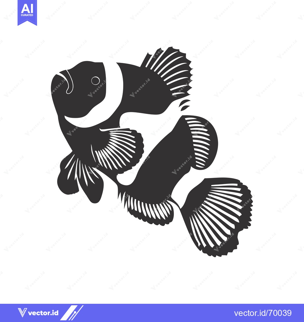 Premium Vector dari Black and White Silhouette of a Clownfish