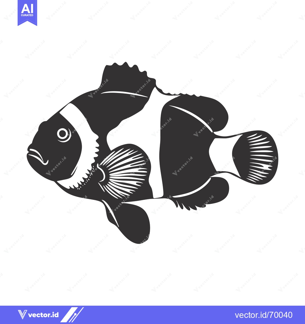 Premium Vector of Black and White Illustration of a Clownfish