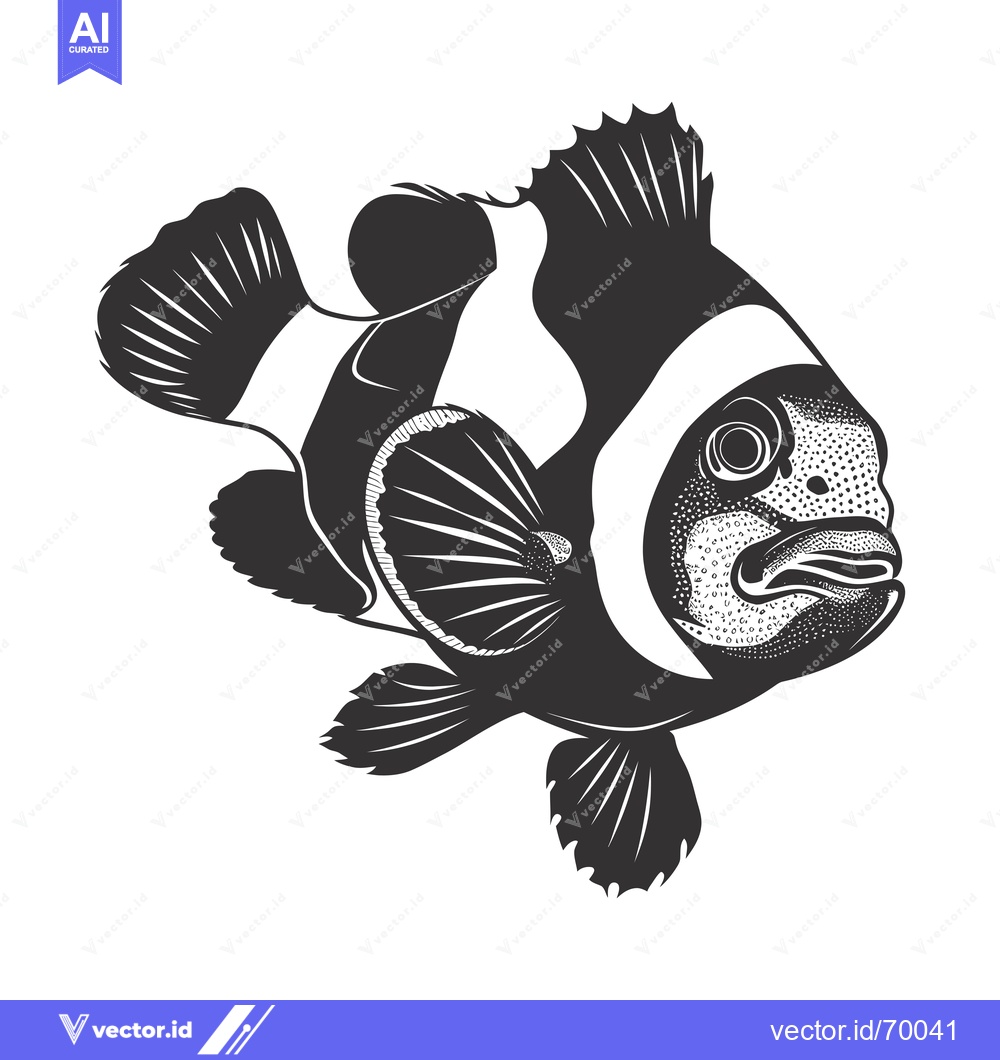 Premium Vector of Black and White Illustration of a Clownfish