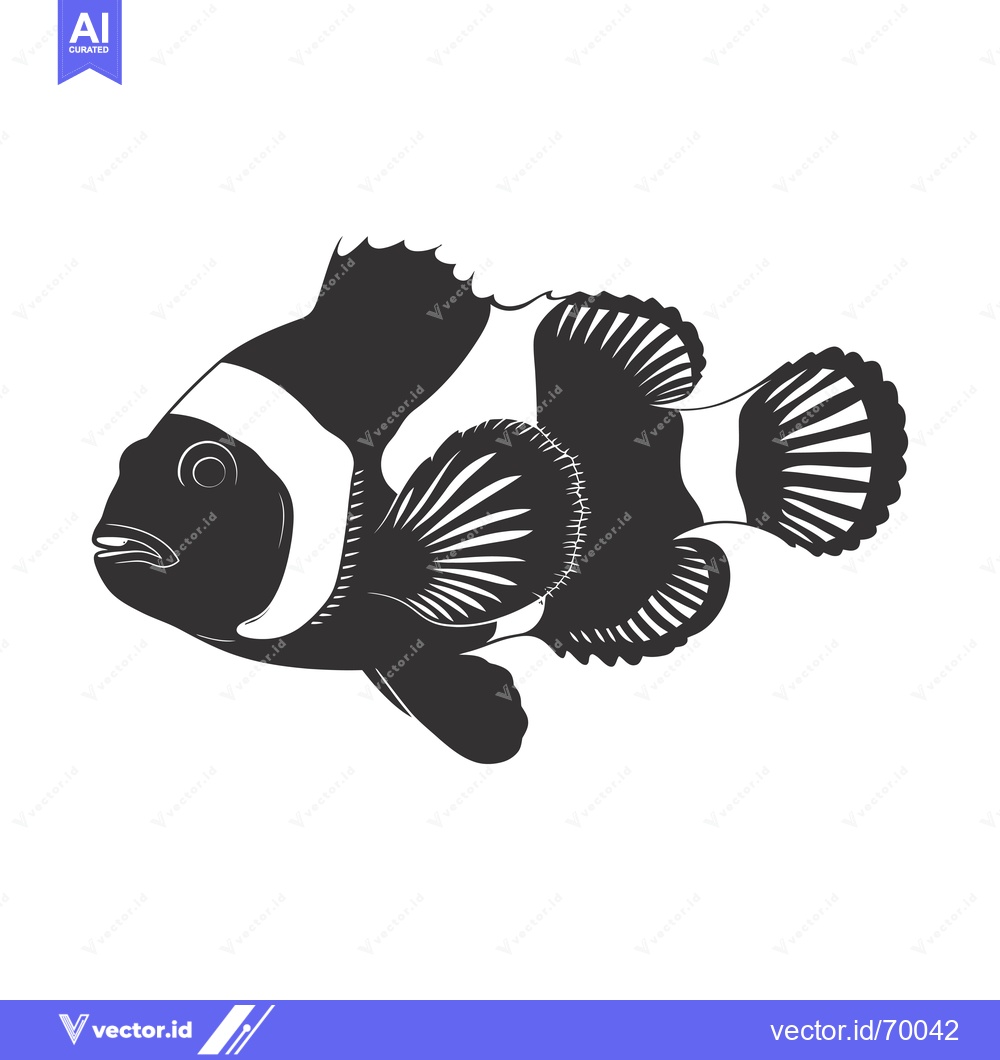 Premium Vector of Black and White Silhouette of a Clownfish