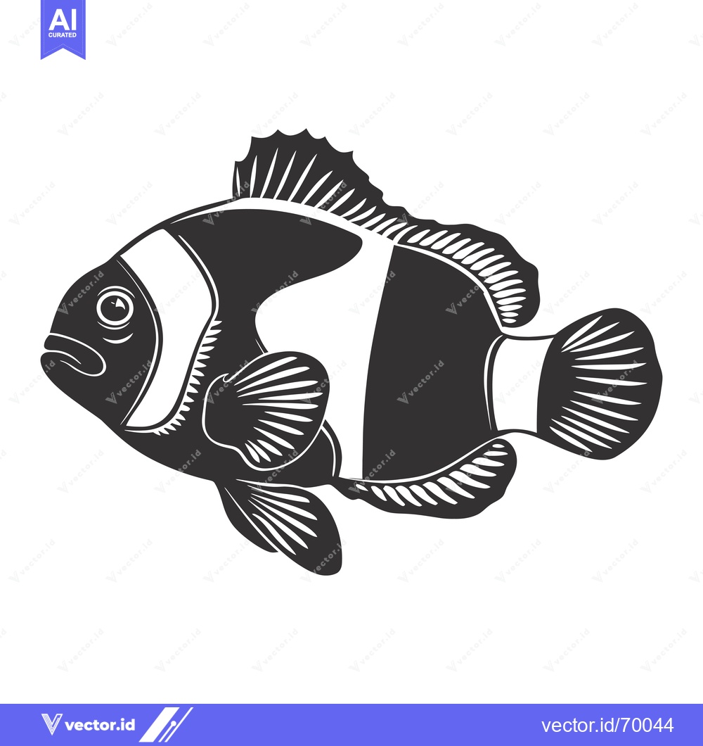 Premium Vector dari Black and White Illustration of a Clownfish