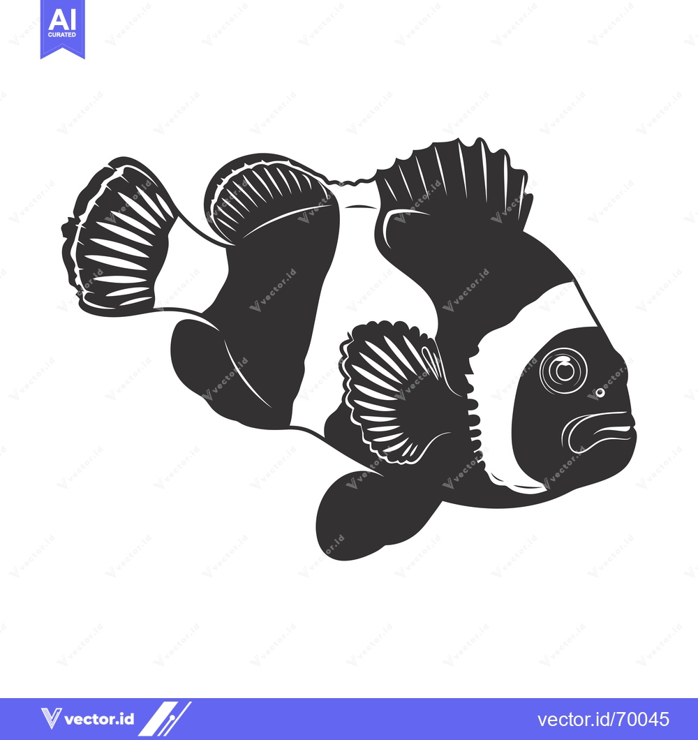 Premium Vector dari Black and White Illustration of a Clownfish
