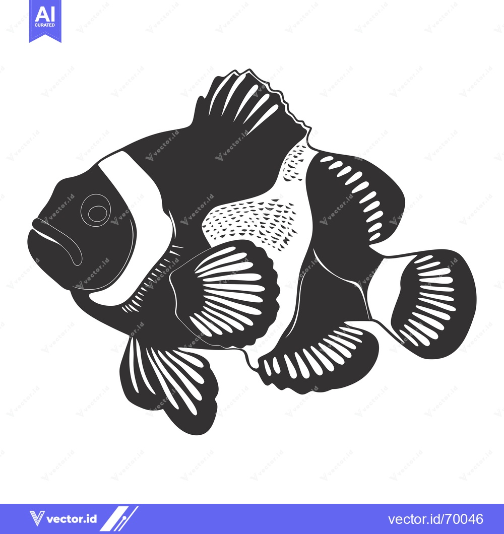 Premium Vector dari Black and White Illustration of a Clownfish
