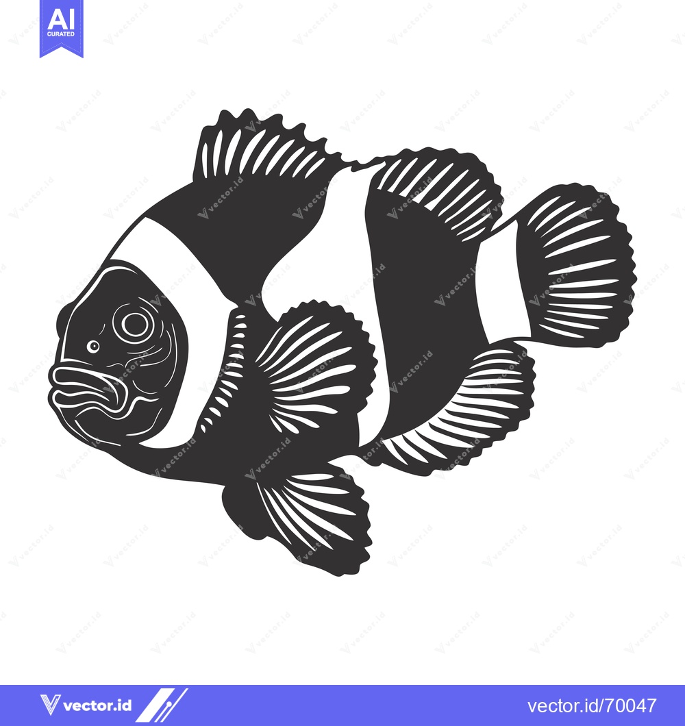 Premium Vector dari Black and White Illustration of a Clownfish