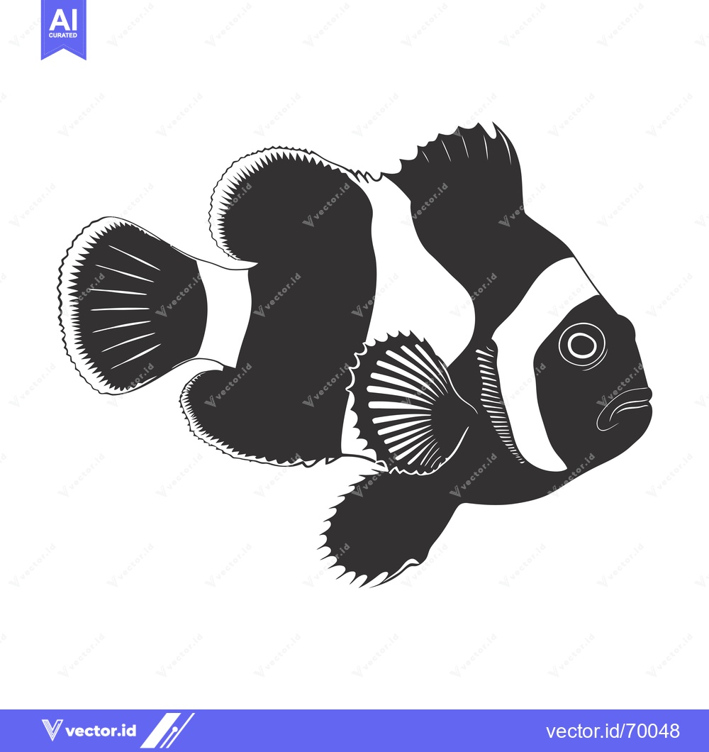 Premium Vector dari Black and White Illustration of a Clownfish