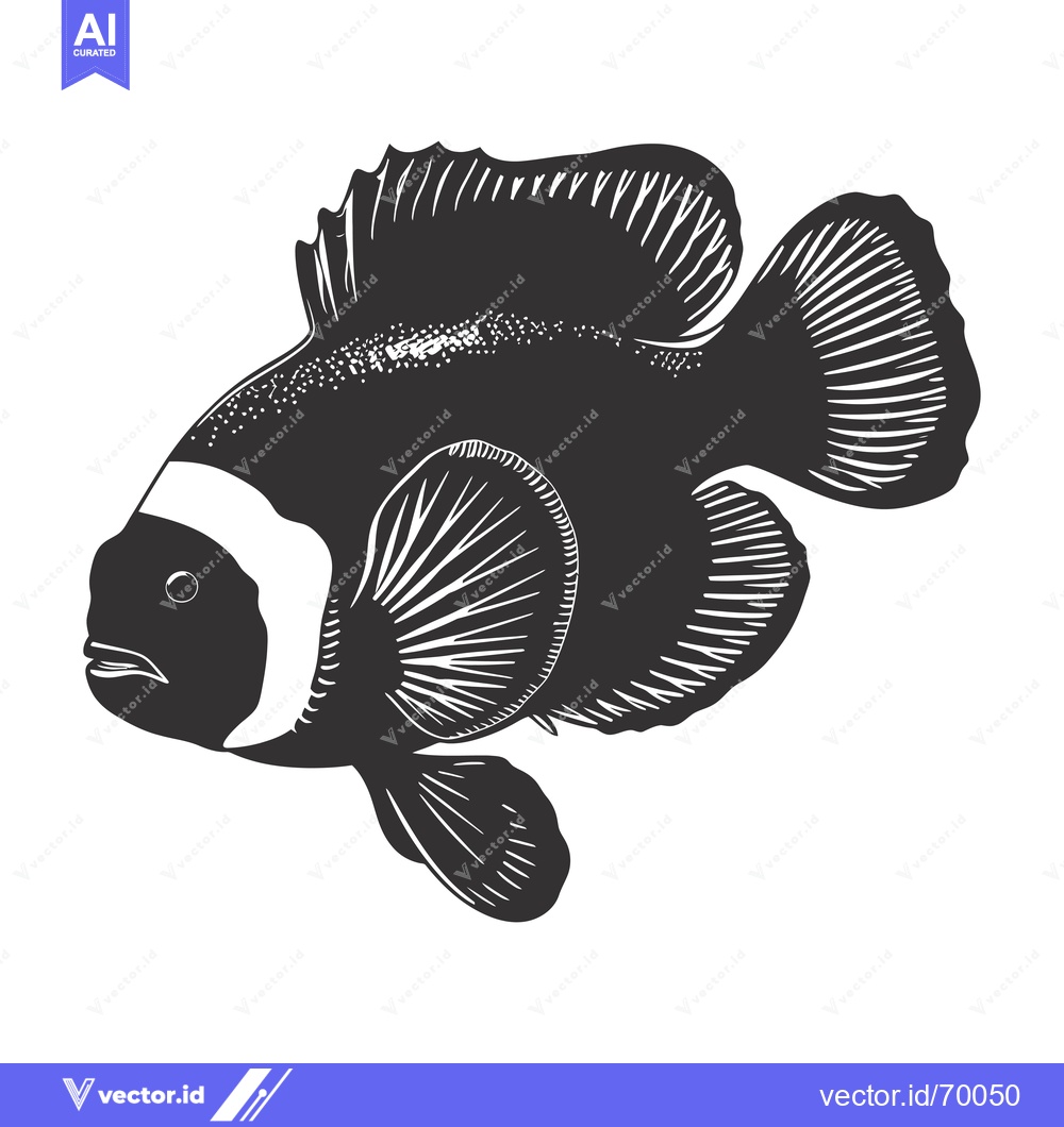 Premium Vector dari Black and White Hand-Drawn Illustration of a Clownfish