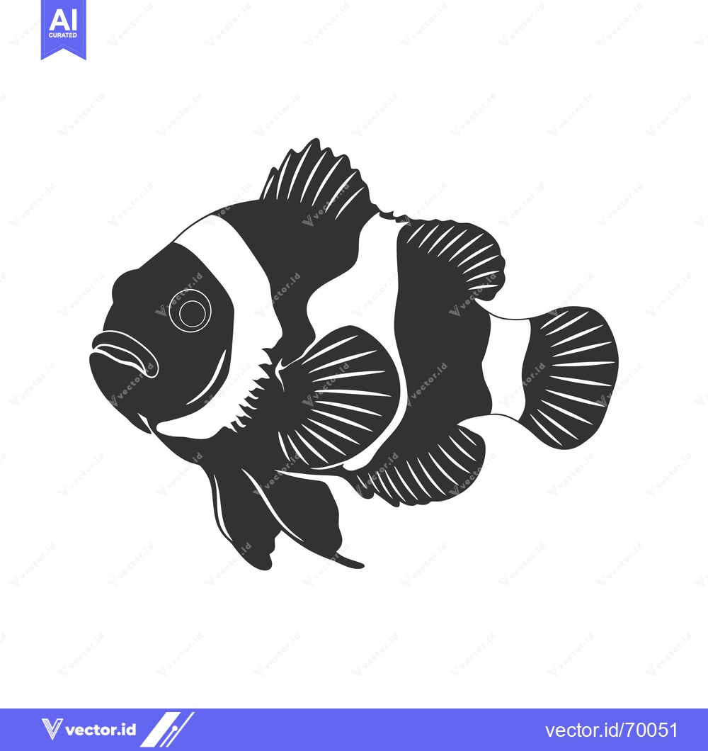 Premium Vector of Black and White Silhouette of a Clownfish