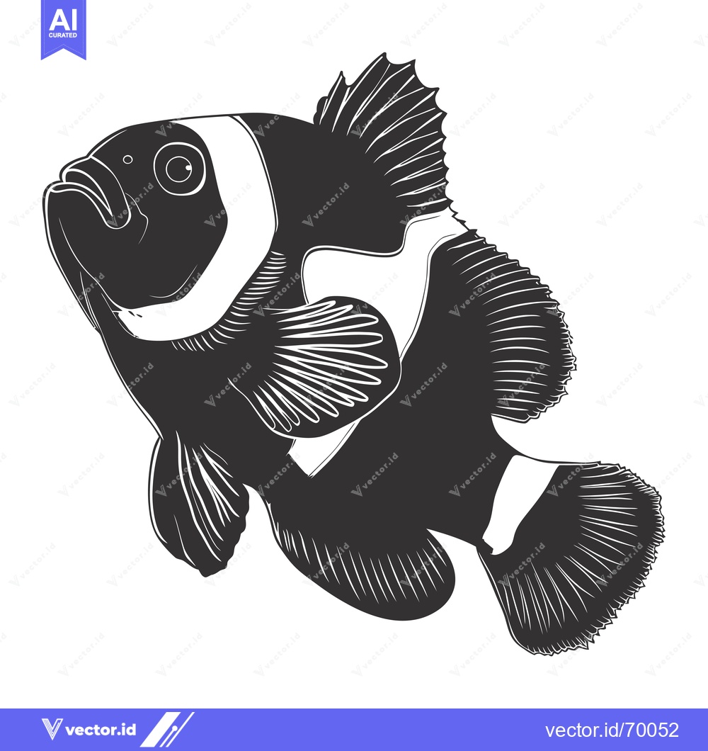 Premium Vector dari Black and White Illustration of a Clownfish