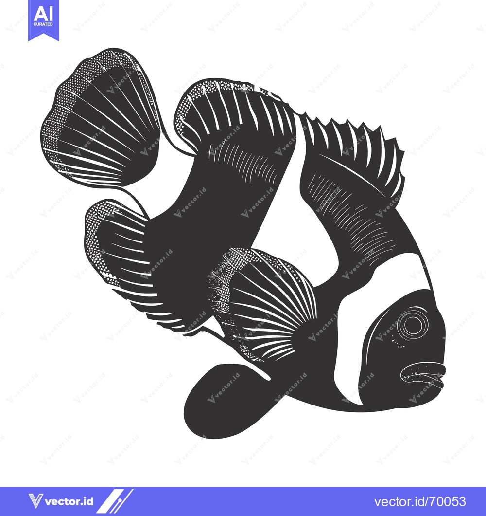 Premium Vector dari Black and white illustration of a clownfish