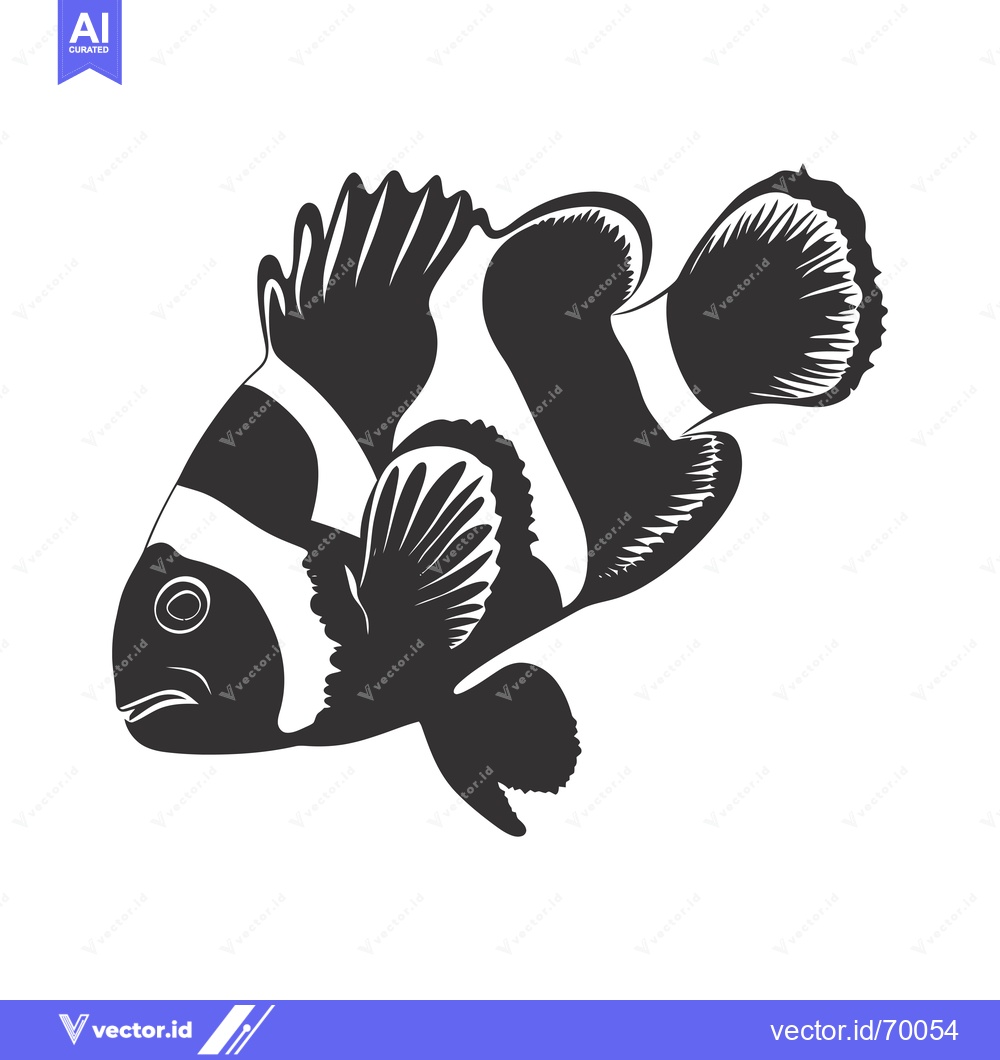 Premium Vector of Black and White Illustration of a Clownfish