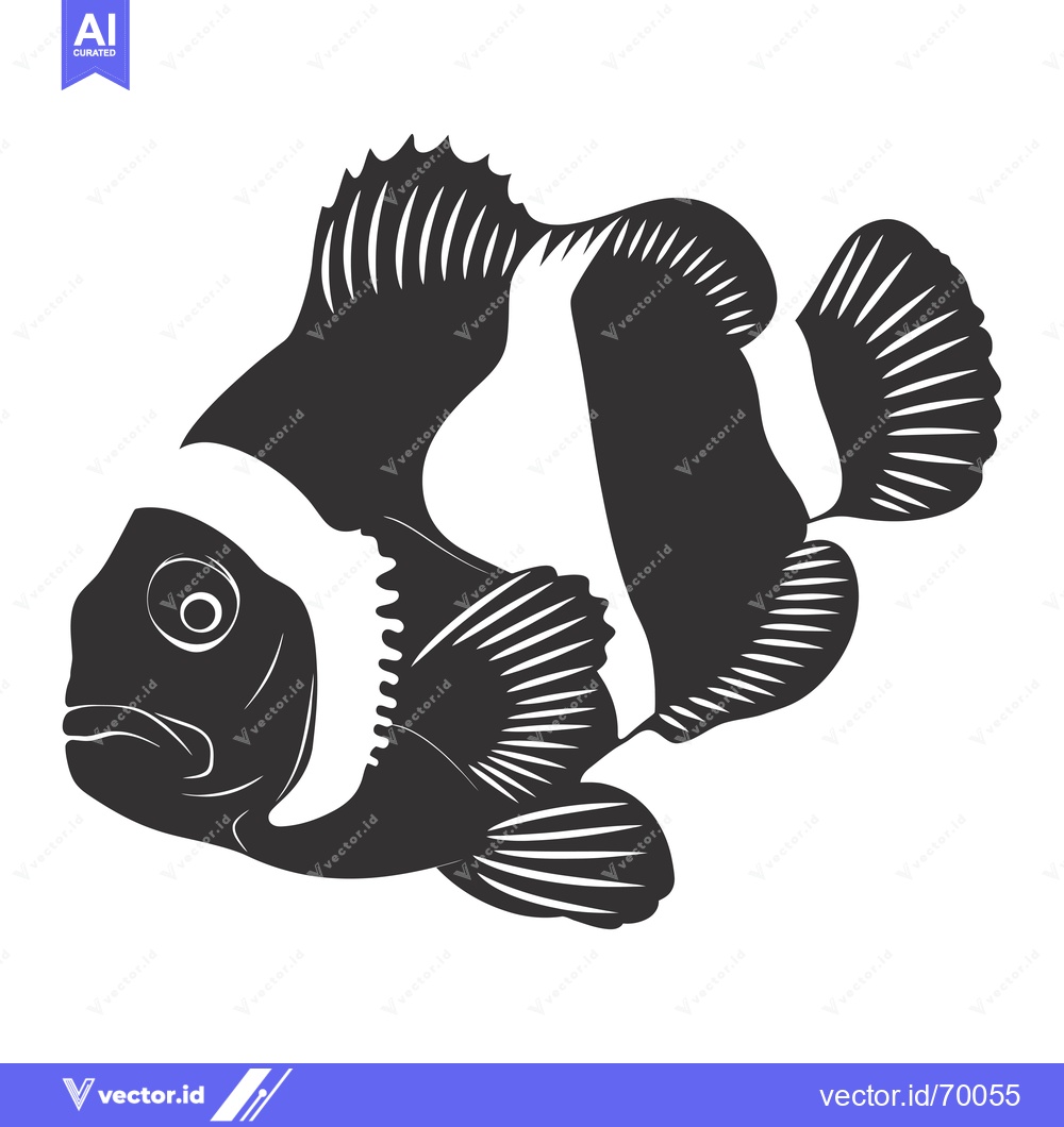 Premium Vector dari Black and White Silhouette of a Clownfish
