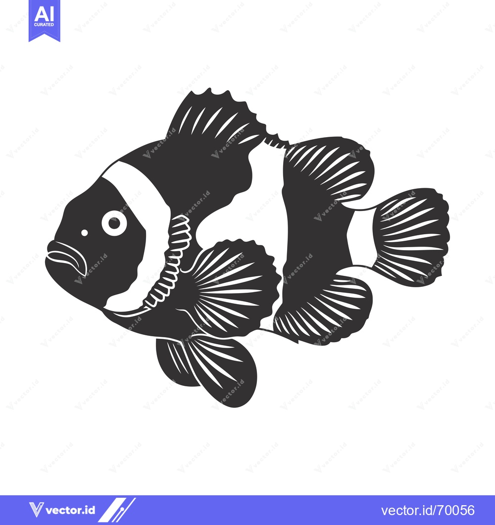 Premium Vector of Black and White Silhouette of a Clownfish