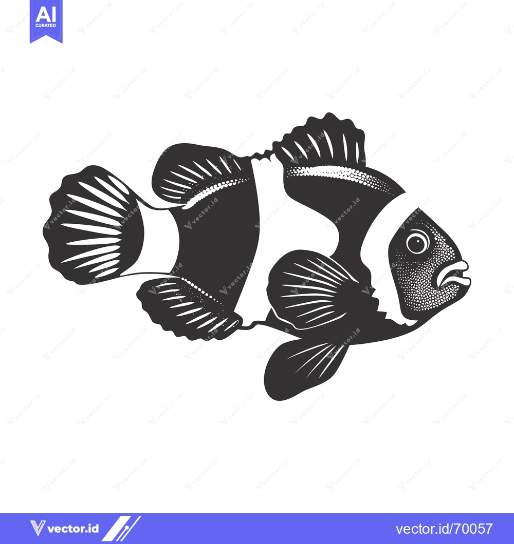 Premium Vector dari Black and white illustration of a clownfish swimming