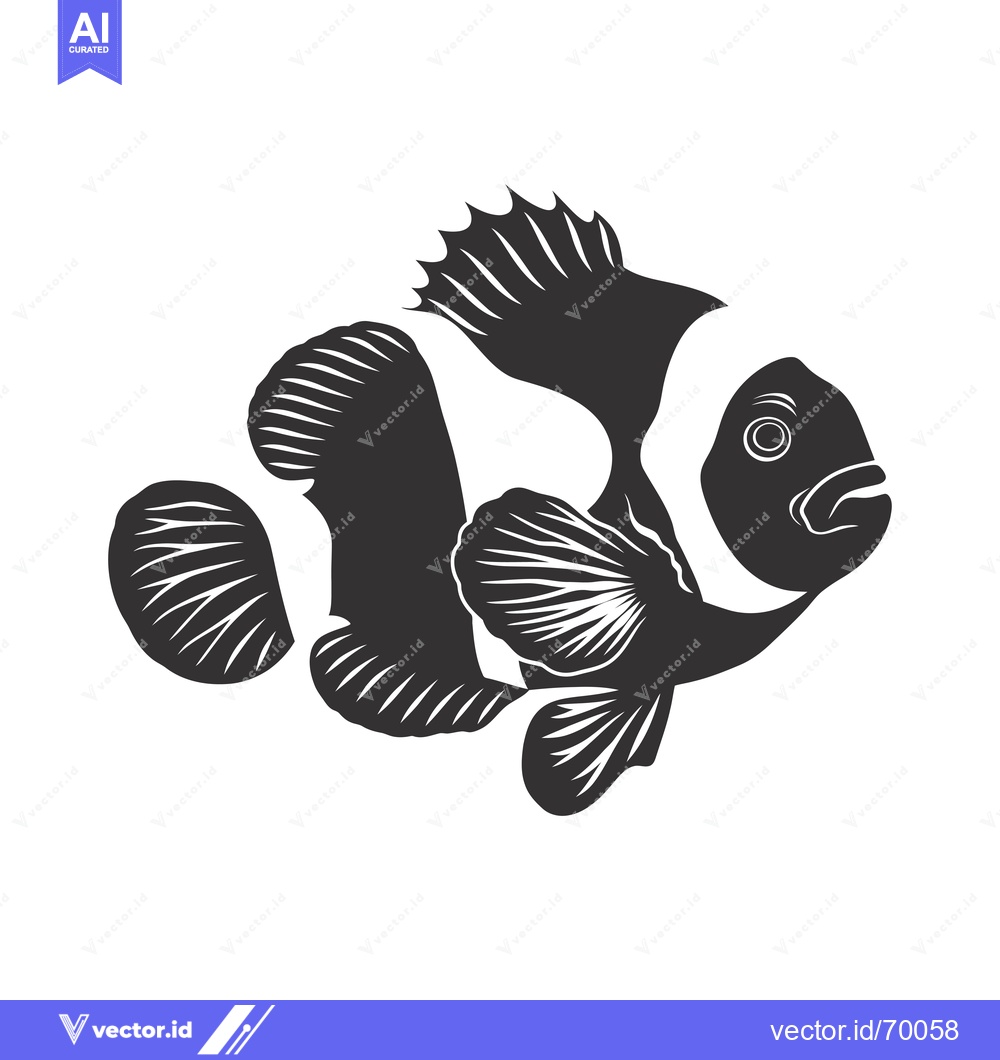 Premium Vector of Black and White Silhouette of a Clownfish
