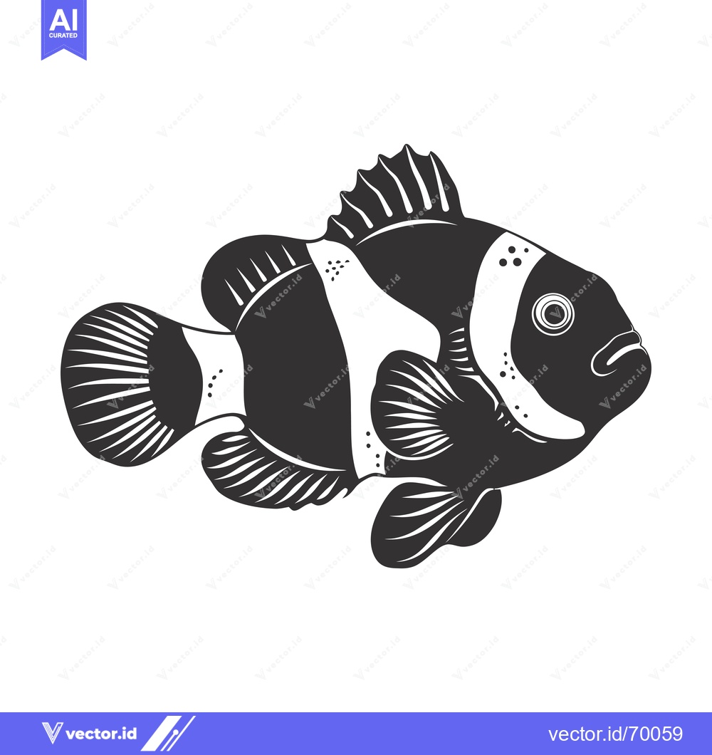 Premium Vector dari Black and White Illustration of a Clownfish